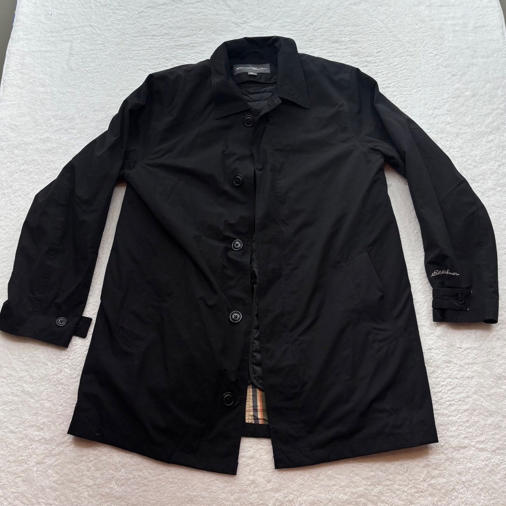 Eddie Bauer Mens Black Car Coat Removable Goose Down Liner Jacket Size M